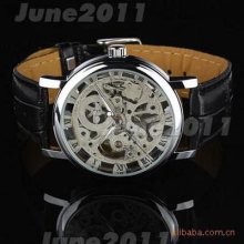 1x Jne Mens Fashion Roman Skeleton Hand-winding Mechanical Wrist Watch