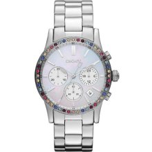 $235 Dkny Women's Stainless Steel Colored Jewel Chronograph Watch Ny8722