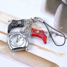 2pcs High-heel Shoes Pendant Silver Strawberry Shape Ladies Fashion Pocket Watch