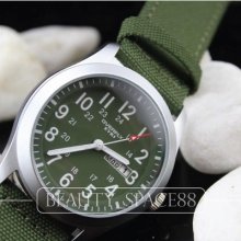 30m Water Army Green Hours Dial Fabric Nylon Sport Men Military Wrist Watch B022