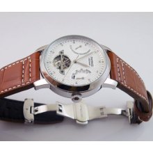 44mm Brown Strap Parnis White Rugged Dial St 2505 Automatic Deployment Watch 294