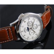 44mm Parnis White Dial Automatic Week Chronometer World Analog 7 Mens Watch 097b