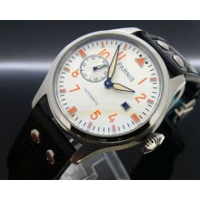 47mm Parnis Pilots Orange Number Automatic Mechanical Watch Black Strap Pn299