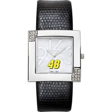 #48 Jimmie Johnson Chrome Glamour Leather Strap NASCAR Watch