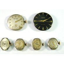 4u2fix Lot Of 6 Gruen Wristwatch Movements 730ss Auto, 215, N225r & 3 Veri-thin