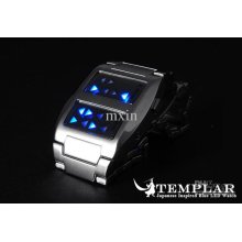 50pcs/lot Sales Blue Led Digital Watch With Stainless Steel 9062