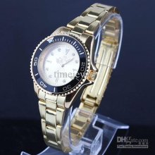 6 Pieces Brand New Watches N7450 Mens Golden Dial Black Rim Gold Lad