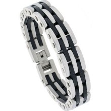 8 In. Gent's Stainless Steel & Rubber Bar Bracelet Bss137