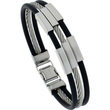 8 In. Solid Stainless Steel Cable And Rubber Bracelet Bss26