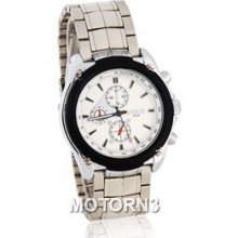 8104 Stylish Design White Dial Watch with Stainless Steel Strap (Silv