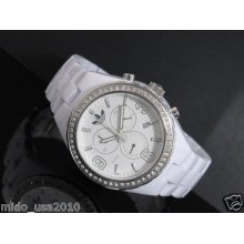 Adidas White,silver+crystals Acrylic Cambridge Chronograph Watch-adh2515-new