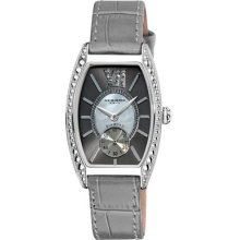 Akribos Xxiv Ak471gy Diamond Swiss Quartz Tourneau Grey Strap Womens Watch