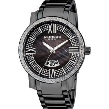 Akribos Xxiv Men Sparkling Diamond Bracelet Watch Round Date Stainless Steel