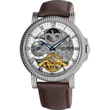 Akribos XXIV Men's Automatic Dual Time Skeleton Round Strap Watch (Akribos Men's Automatic Leather Strap Watch)