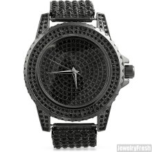 All Black Crystal Iced Out Mens Bling Watch