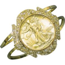 American Coin Treasure Walking Liberty Half Dollar Goldtone Coin Cuff Bracelet