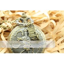 antique sideways cross pocket watch necklace with love letter mens jewellery