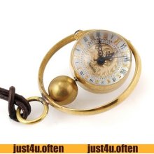 Archaized Rotate Sphere Crystal Ball Design Coppery Pocket Watches With Pu Chain