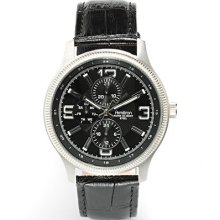 Armitron Menâ€™s Black Leather Strap with Black Multifunction Dial Watch