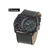 Army Style Round Case Quartz Wrist Watch Timepiece Compass Thermometer Green