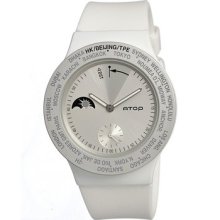 Atop Unisex Vwa World Timer Aluminum Watch - White Rubber Strap - White Dial - ATOVWA-10