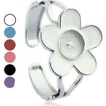 Band Women's Steel Analog Quartz Cuff Bracelet Watch With Colorful Flower Pattern Dial