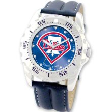 Baseball Watches - Men's Philadelphia Phillies Stainless Steel MLB Watch and Leather Strap