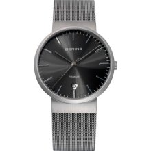 Bering Mens Stainless Steel Mesh Watch Titanium Case 11036-077