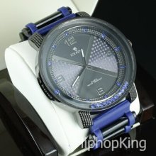 Best Price Designer Look Dial Black Blue Hip Hop Watch Rapper Style Exclusive