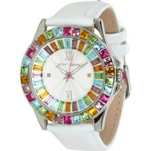 Betsey Johnson Rainbow Crystal Watch - White