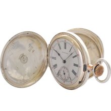 Billodes / Longines 0.800 Silver & Gold Details Hunter Pocket Watch W/ Engraving