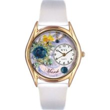 Birthstone: March White Leather And Goldtone Watch ...