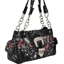 Black Camo Fashion Buckle Purse with Rhinestones