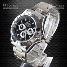 Black Face Dial-decor Stainless Steel Band Quartz Fashion Watches Me