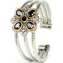 Black Flower Triple Band Cuff Two Tone Bracelet B159