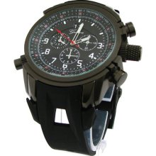 Black Gun Geneva Round Heavy Case Hard Rubber Oversized Sport Men's Watch