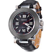 Black Men's Calendar Style Leather Quartz Analog Wrist Watch