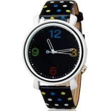 Black Mitina Polka Dot Design Women's Round Dial Analog Watch