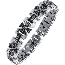 Black-plated Stainless Steel Men's Cubic Zirconia Cross Link Bracelet (Bracelet with Black IP and Cubic Zirconia)