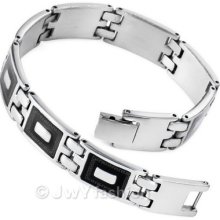 Black Silver Stainless Steel Men Bangle Bracelet Vc772