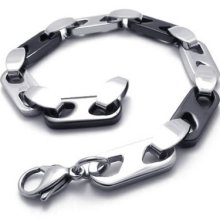 Black Silver Tone Stainless Steel Link Mens Bracelet Au21455