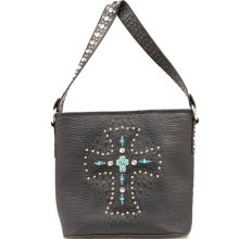 Blazin Roxx Turquoise Cross Croc Print Black Bucket Handbag