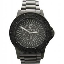 Bling All Black Metal .10ct Real Diamond Super Techno Watch