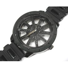 Bling Bling Big Case Transparent Dial Rubber Band Men's Watch Black