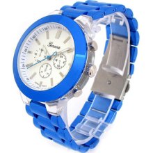 Blue Neon Metal Bracelet 3d Geneva Oversized Women's Watch