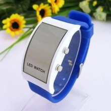 Blue Silicone Mirror Watch Led Digital Display Jelly Wrist Watch