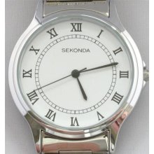 Boxed Gents' Sekonda Stainless Steel Watch White Face Flexi Bracelet Strap