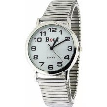 Boxx Gents White Dial Watch On Stainless Steel Expanding Bracelet Free Postage