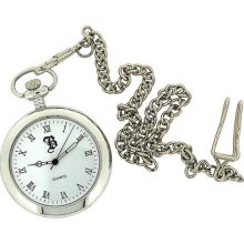 Boxx Silver Tone Open Roman Dial Pocket Watch 12 Inch Chain M5095