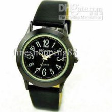 Brand New Black Fashion Lady Watch Quartz Digital Watch With Leather